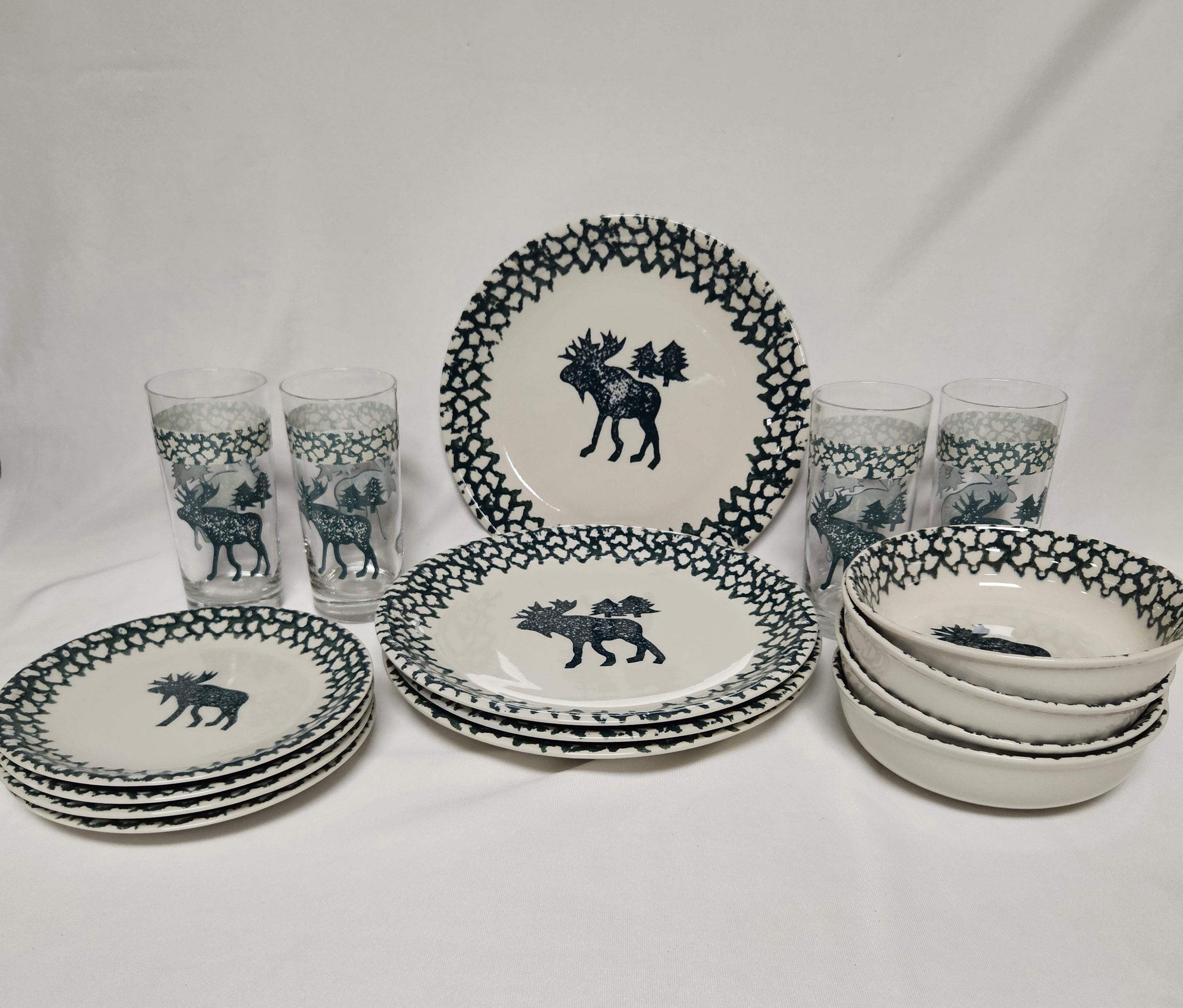 Folk Craft Tienshan Stoneware Set 16 Piece Tienshan MOOSE COUNTRY