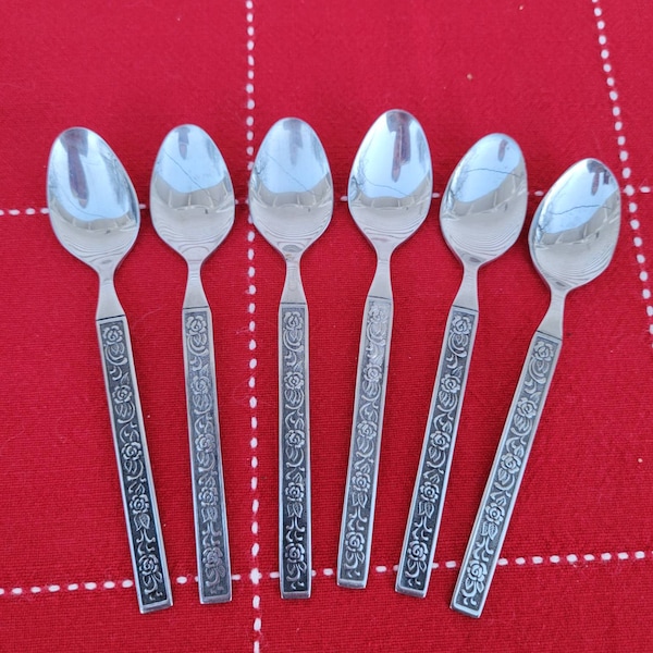 Vintage Nasco COSTELLANO Stainless 5 O'Clock Spoons-Set of 6 Korea