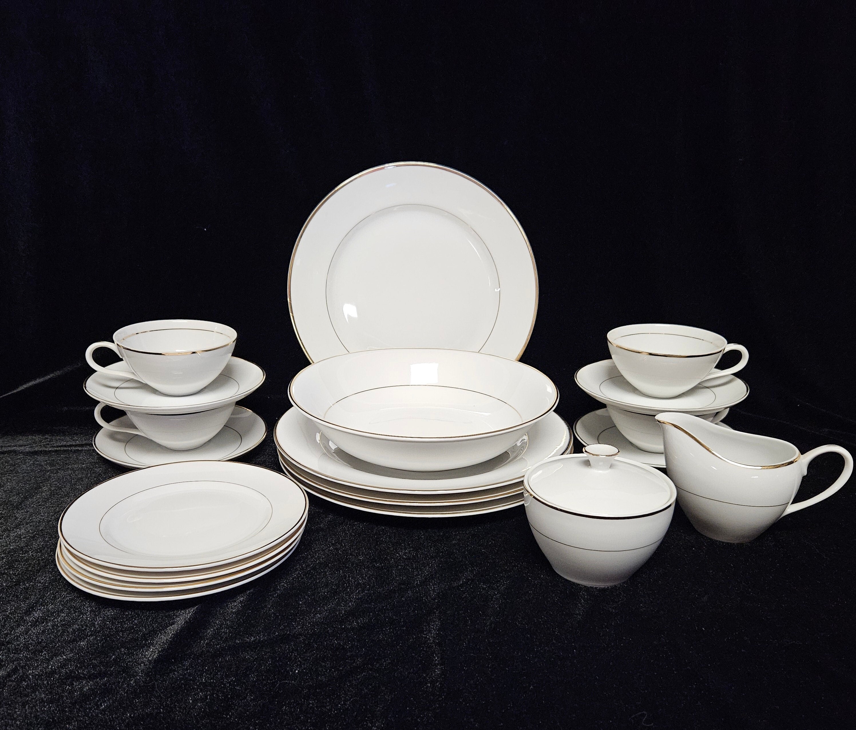 19 Piece Sonnet Fine China white With Gold Trim 4 Place Settings Plus Extras made in Japan Etsy