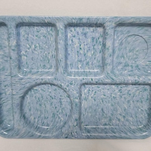 Bandeja vintage Prolon Ware para cafetería, confeti y salpicaduras de comida (melamina azul, verde y blanca) Melmac