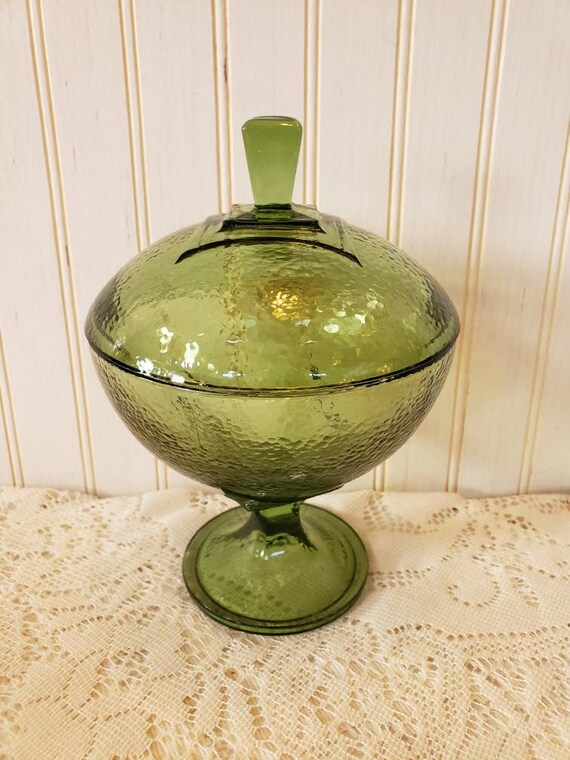 Vintage Hazel Atlas Pebblestone Avocado Green Candy Dish With Etsy