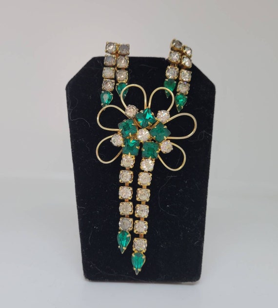 Vintage Emerald Green-Colored & Crystal Rhineston… - image 3