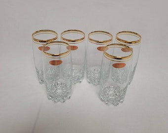 Valencia Hand Decorated 24 Kt Gold Highball Glasses-Set of 6