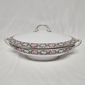 Antique Carl Tielsch C.T. Altwasser Silesia Germany Pink Floral Covered Dish/Casserole Server