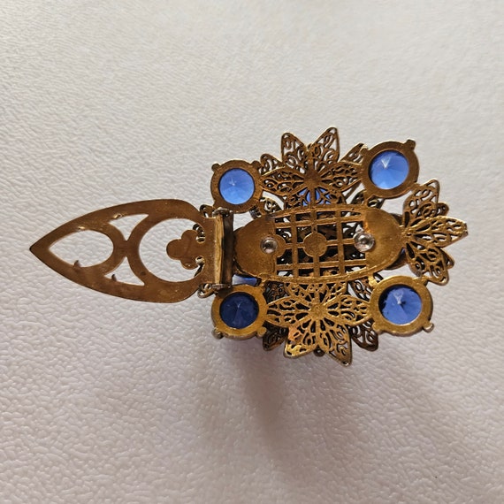 Vintage Gold-Tone Filigree Dress Clip with Blue S… - image 5