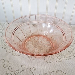 Pink Depression Doric & Pansy Round Serving Bowl Veggie Bowl Jeannette Glass
