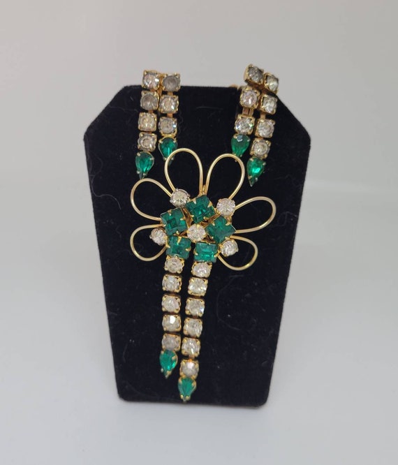 Vintage Emerald Green-Colored & Crystal Rhineston… - image 4