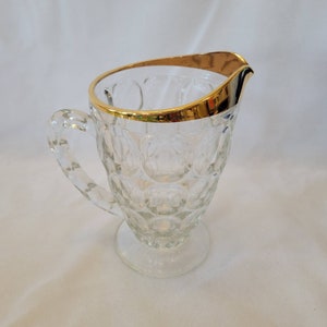 Vintage Jeannette Thumbprint Glass pitcher with Gold Trim-Excellent Condition!