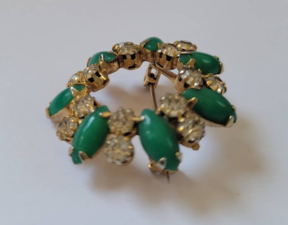 Vintage Mid Century Green and Rhinestone Circle B… - image 4