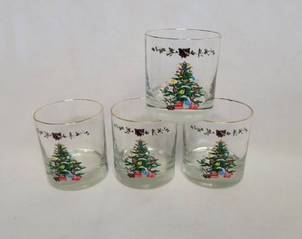 Juego de 4 copas de árbol de Navidad vintage con aros dorados