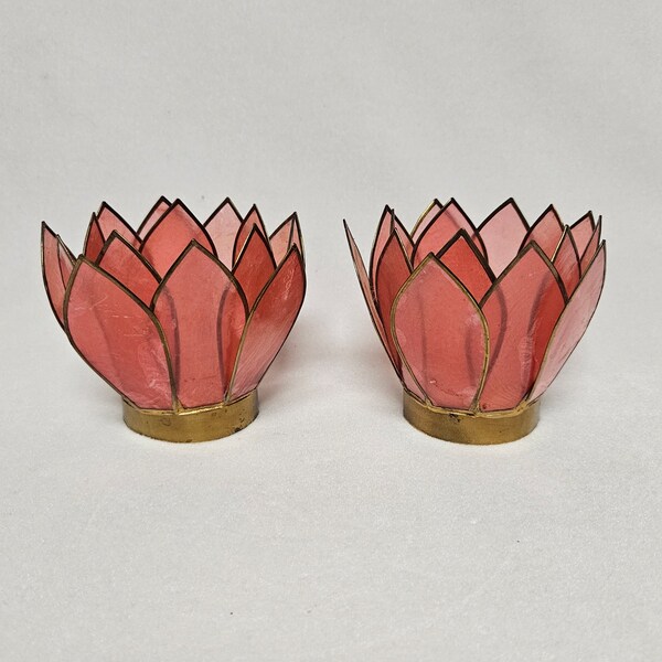 Vintage Capiz Shell and Brass Votive Candle Holders-Made in Philippines