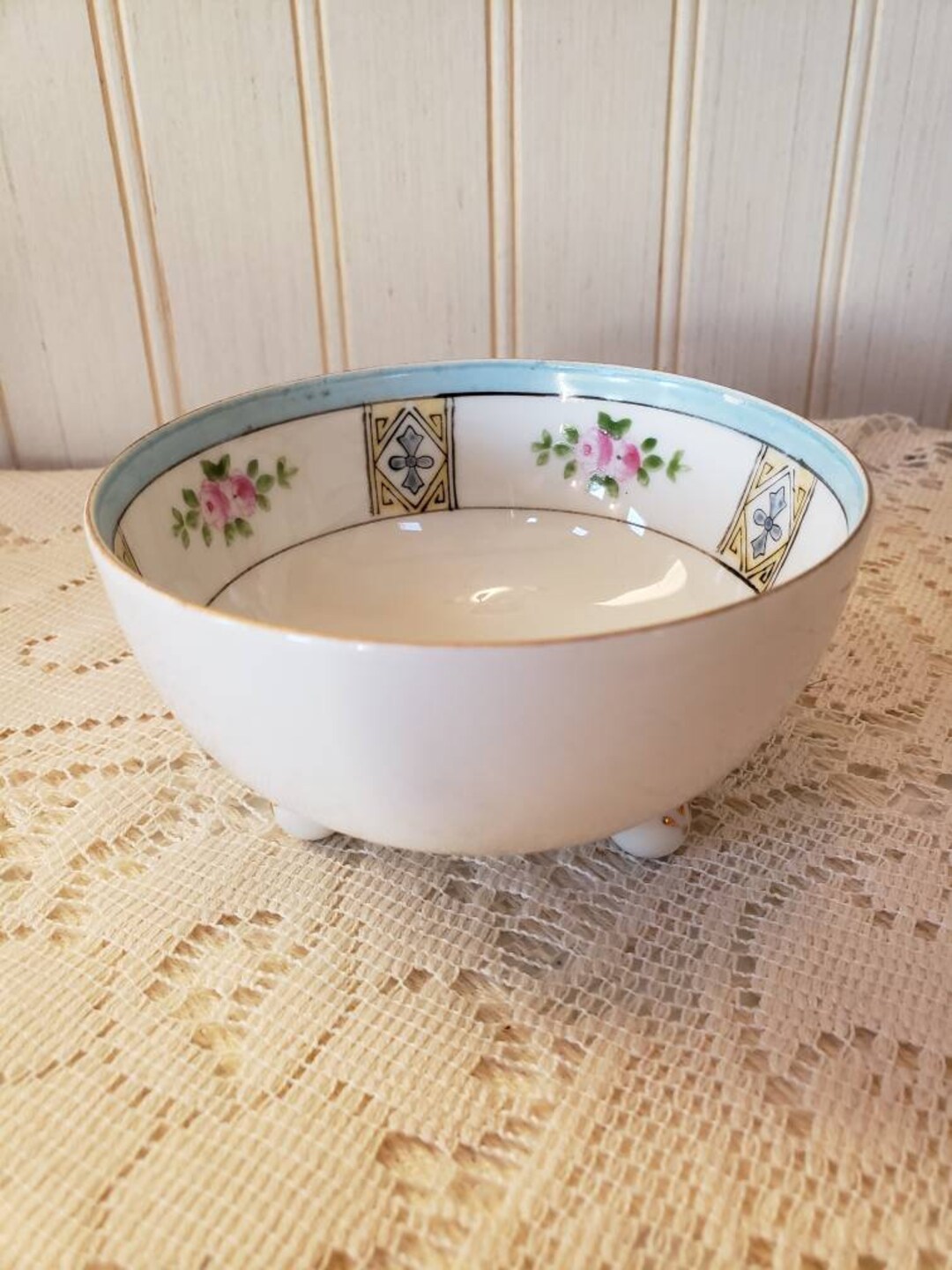 Noritake Japan Green M Mark Three-footed Small Bowl or Dish