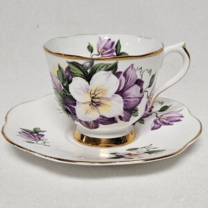 Vintage Crownford Bone China Cup & Saucer-Purple and White Flowers-Made in England