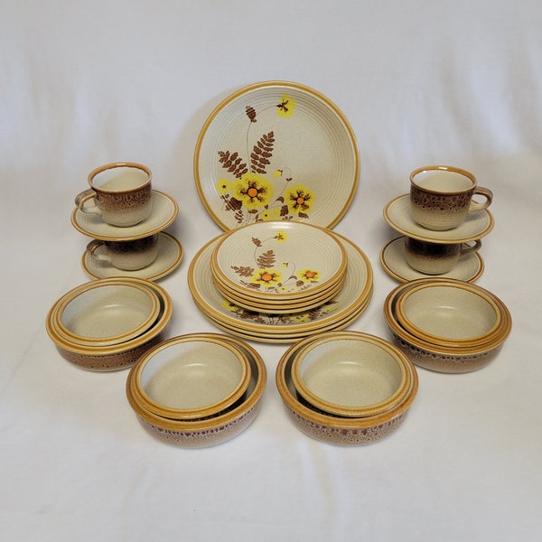 24 Piece Mikasa Nature's Song Fernflower-Place Settings for Four-Vintage Dinnerware Circa 1975