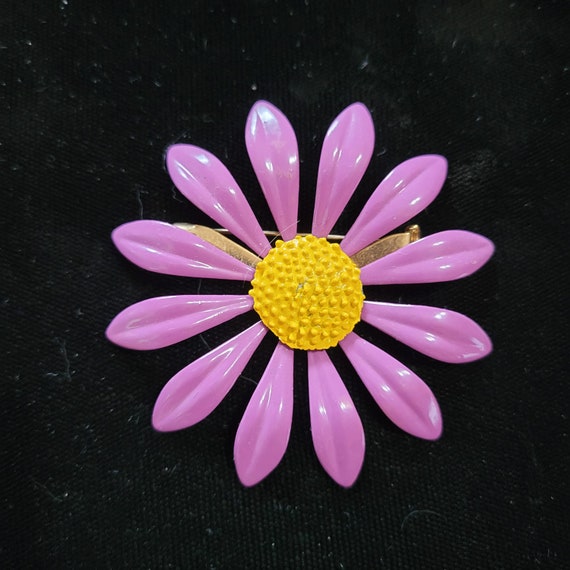 Vintage Floral Brooch-Purple & Yellow Aster-FLOWE… - image 1