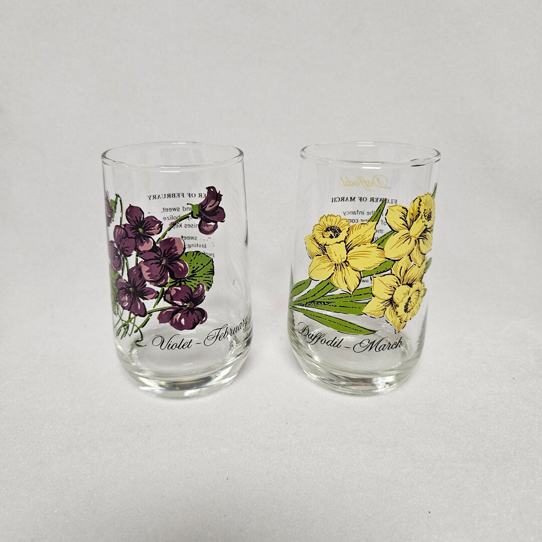 Vintage Brockway Flower of the Month Glassesfebruary/violet or March