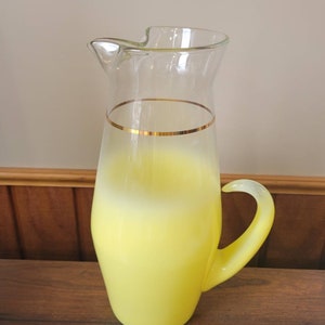 Vintage Blendo Yellow Pitcher 80 Ounce Capacity West Virginia Glass Retro 1960&#39;s Barware Tableware
