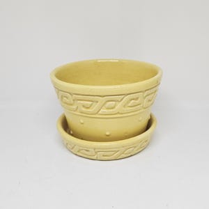 Vintage McCoy Yellow Aztec, Greek Key Flower Pot, Planter