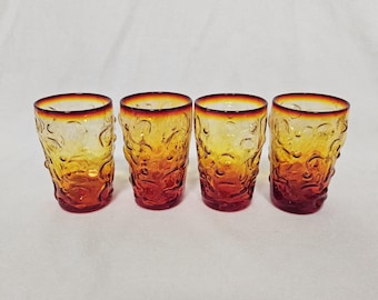 Bryce Glass El Rancho FLAME Amberina Flat Juice Glasses-Set of 4-THREE Sets Available!