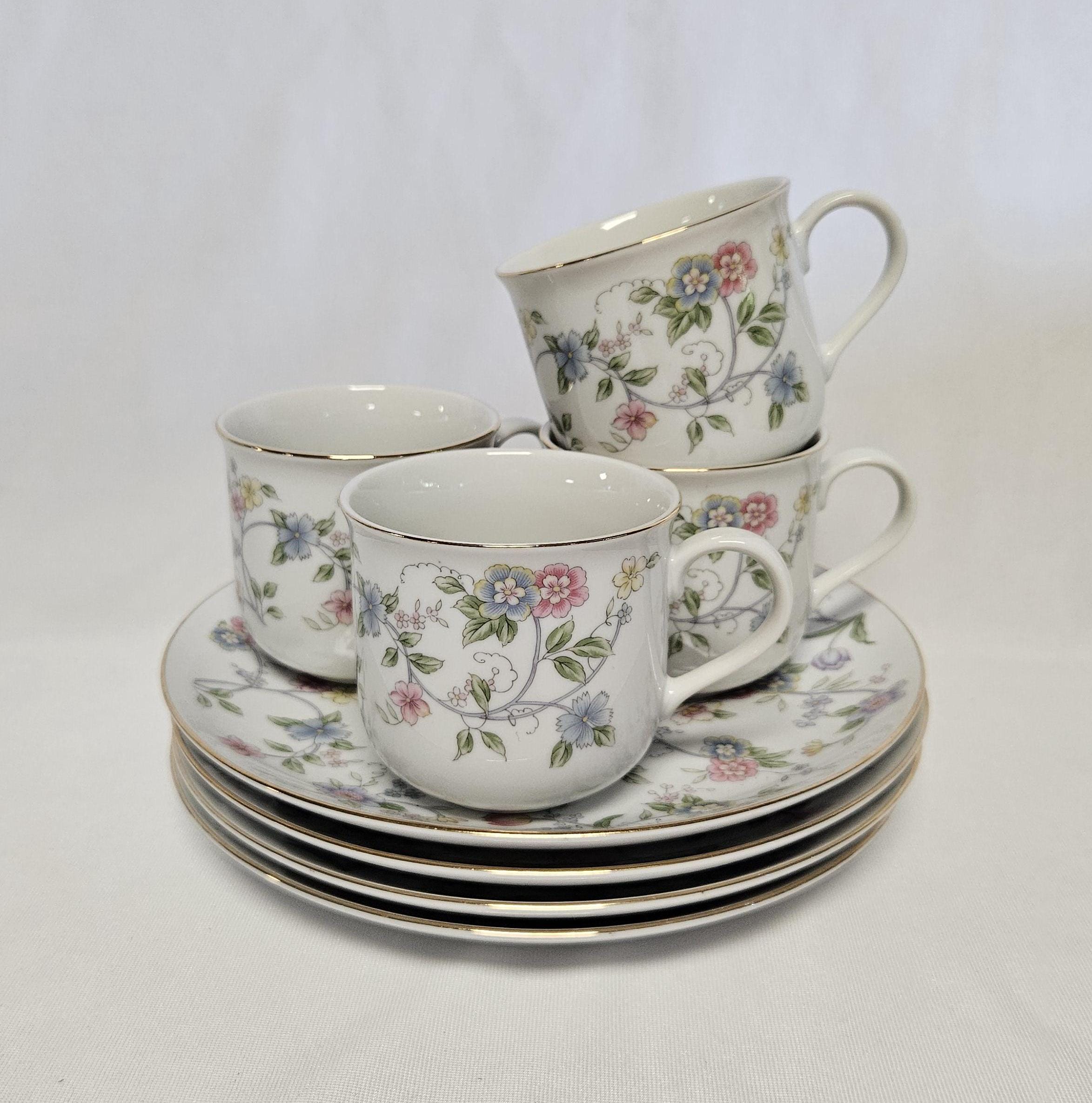 Andrea by Sadek Floral Snack Plates & Cups-set of 4-made in Japan