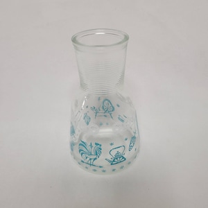 Vintage Hazel Atlas Kitchen Aids Glass Carafe DecanterTurquoise Blue & White