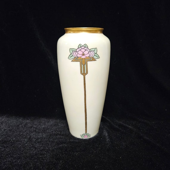 Rosenthal Selb Bavaria Art Nouveau Pink Floral Vase With Gold Trim