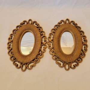 Vintage 1978 Syroco Homco Boho Rattan-Look Mirrors