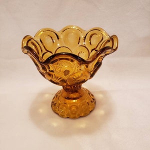 LE Smith Amber Glass Compote Candy Dish Moon & Stars Pattern