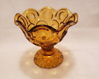 LE Smith Amber Glass Compote Candy Dish Moon & Stars Pattern