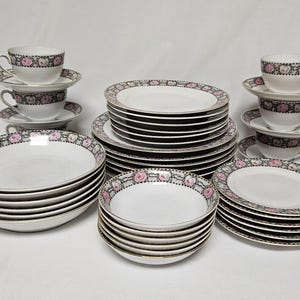 Antique Carl Tielsch C.T. Altwasser Silesia Germany Pink Floral Dinnerware Set-42 Pieces-6 Place Settings