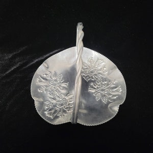 Vintage Wrought Aluminum Divided Basket, Handled Tray with Twisted Handle, Floral/Tulip Motif