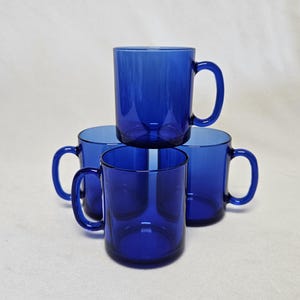 Arcoroc France Cobalt Blue Mugs-Set of 4