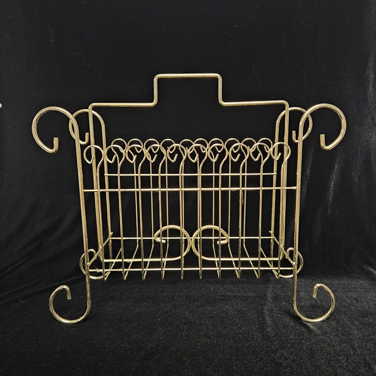 Vintage Gold-Tone Metal Vinyl Album Holder, Magazine Rack-