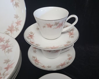 30 Piece Style House China WINDSOR Pattern-pink Grey Leaves