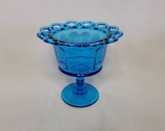 Imperial Glass Crocheted Lace Edge Blue Candy Dish