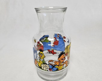 Vintage Sesame Street Carafe, Glass Jar, Juice Pitcher by Anchor Hocking