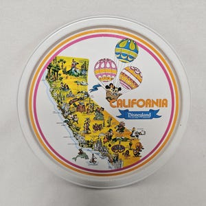 Vintage California Disneyland Souvenir Round Metal Tray