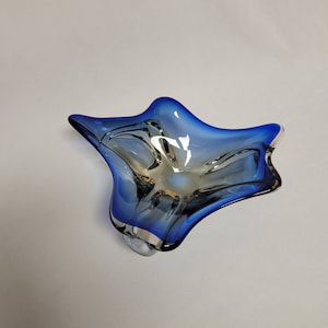 Murano Art Glass Blue & Amber Stretch Centerpiece Bowl