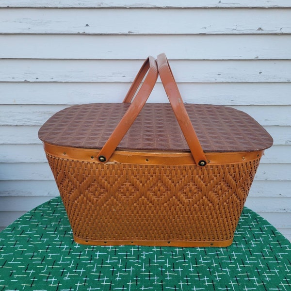 Vintage Redmon Red-Man Woven Picnic Basket