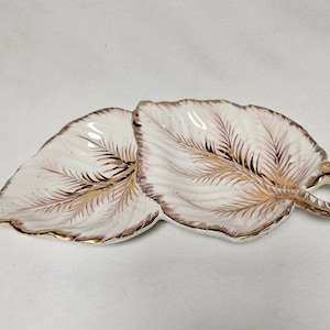 Vintage E&R Pink and Gold Leaf-Shaped Serving Dish-Made in Italy