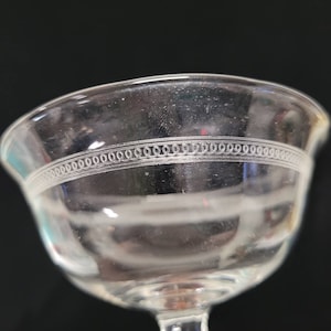 Needle Etched Panel Optic Champagne Glasses-Vintage Barware-Set of 2