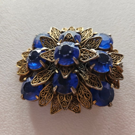 Vintage Gold-Tone Filigree Dress Clip with Blue S… - image 1