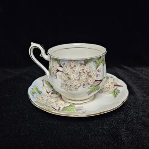 Royal Albert Hawthorn May #5 Flower of the Month Series Bone China Cup & Saucer-Made in England-Hand Painted