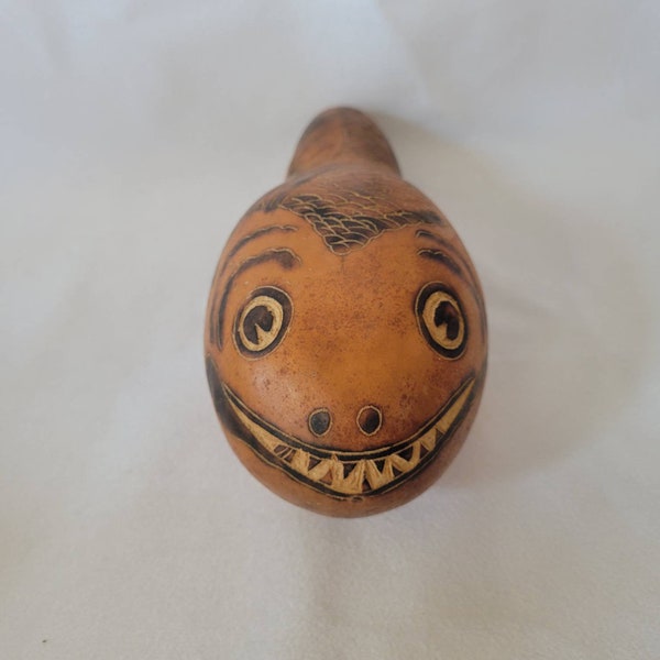 Peruvian Hand Carved Folk Art Gourd Rattle Signed Leoncio Veli-Peru