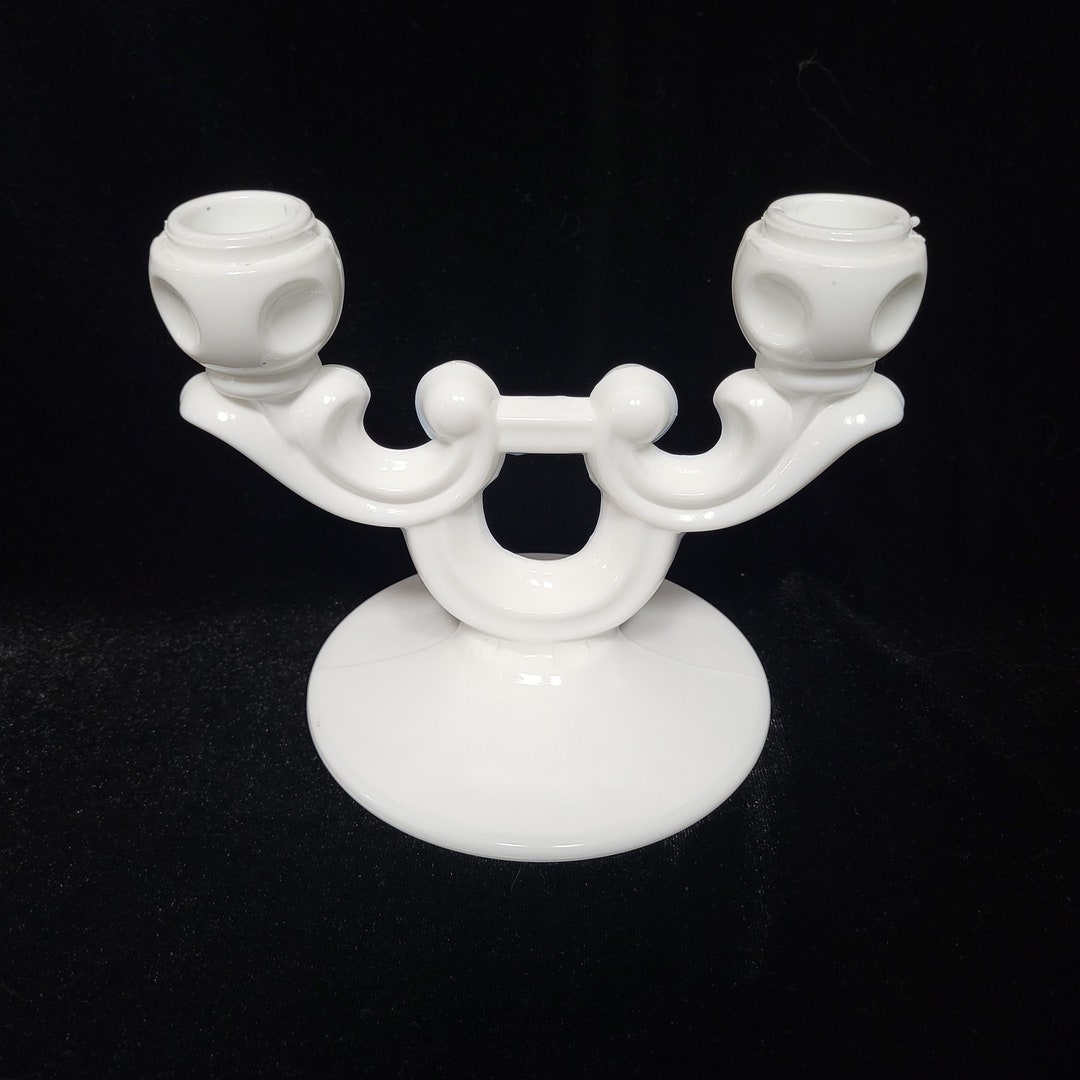 Vintage Milk Glass Double Taper Candlestick Holder Candelabra Etsy
