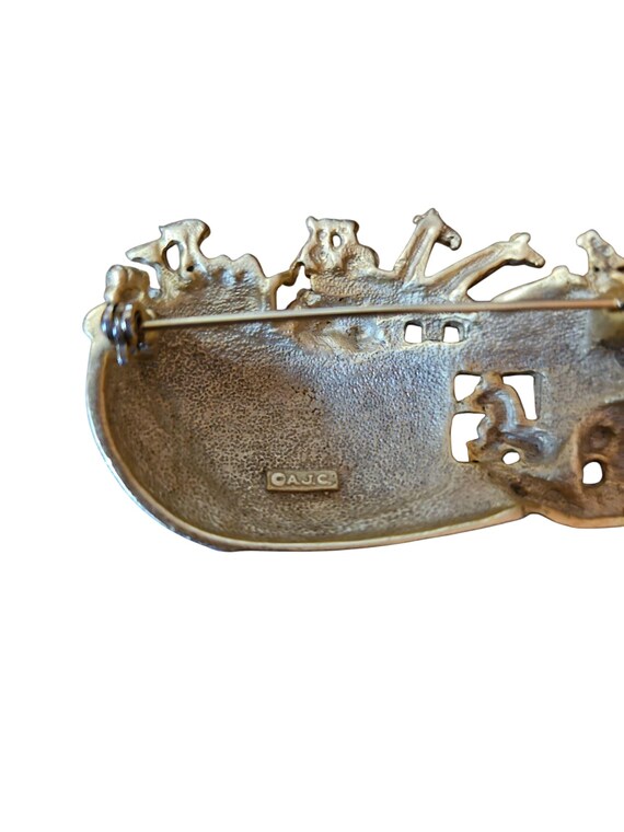 Signed AJC Noah's Ark Matte Gold Tone Brooch - image 3