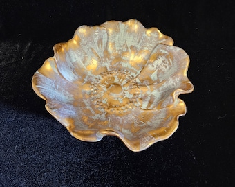 Stangl "Antique Gold" #3410-9 Blue & 22 Kt Gold Flower Bowl