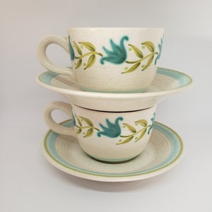SALE!!  Franciscan Tulip Time Cups & Saucers 2 Sets-Retro Kitchen 1960&#39;s Vintage
