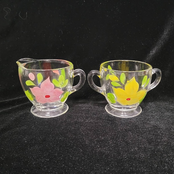 Vintage Hand-Painted Bartlett & Collins Floral Creamer and Sugar Bowl