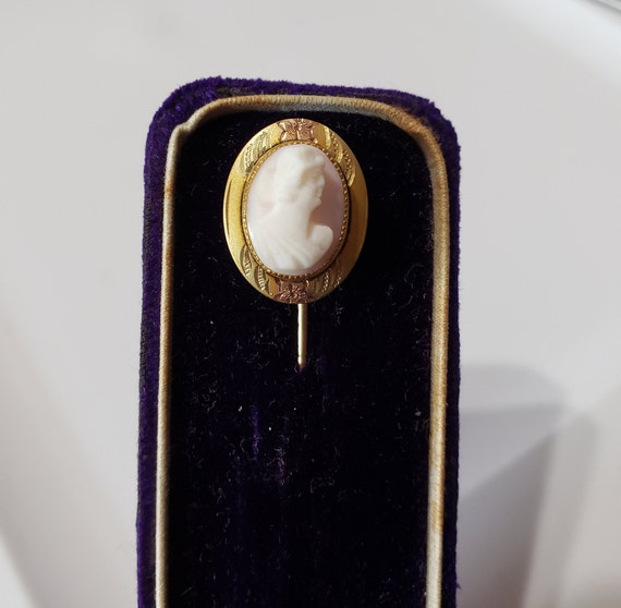 Antique Signed ALLCO Cameo Set in Gold Tone Stick… - image 1